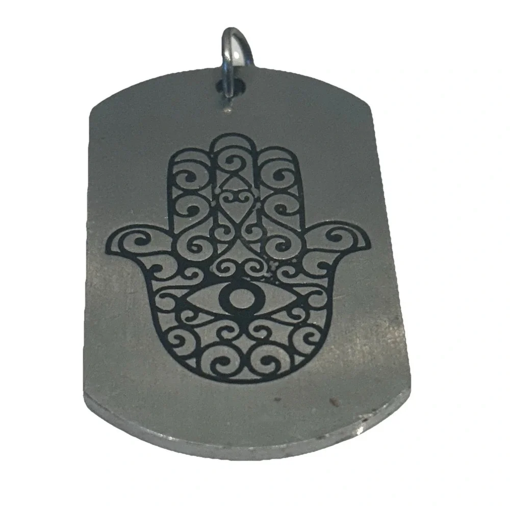 Hamsa Hand Symbol Charm Necklace or Keychain Dog Tag Hamsa Prayer Protection